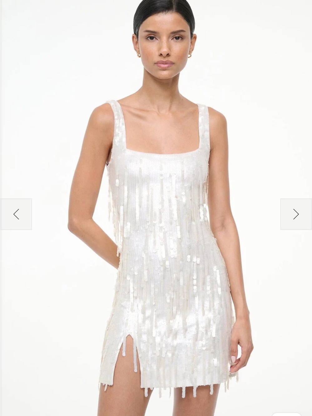 STAUD White Sequin Fringe Mini Dress Reception After Party Wedding Dress
